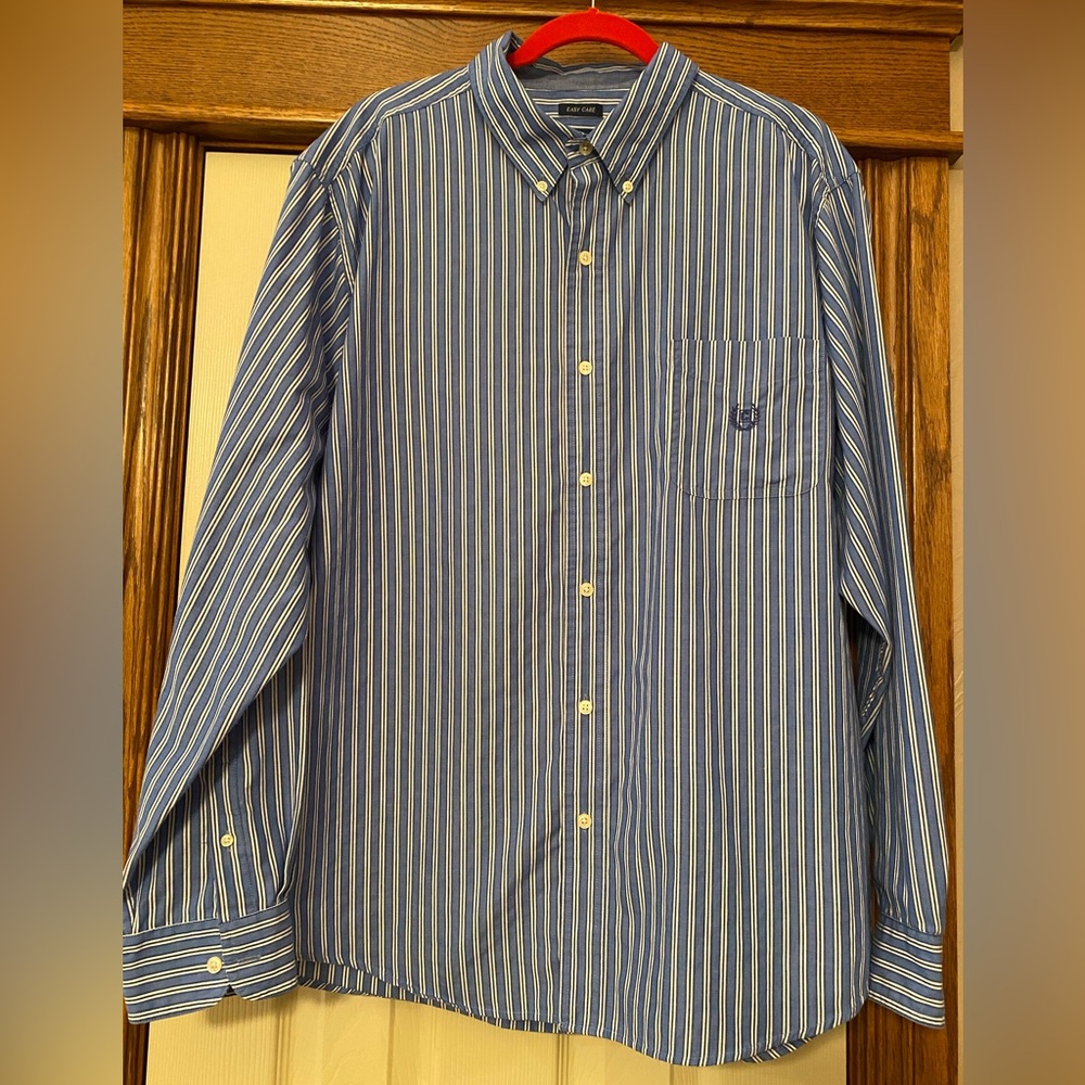 Chaps Mens Striped Easy Care Long Sleeve Shirt Sz XXL Blue White